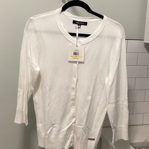 Ellen Tracy White Button-Front Crew Cardigan